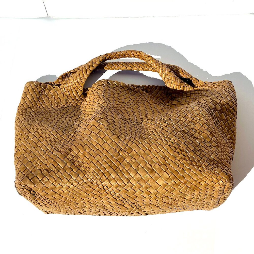 Original Falorni Italia Le Borse F1396 Woven Leather Tote Bag w/Zip Pouch Mocha - Picture 6 of 16